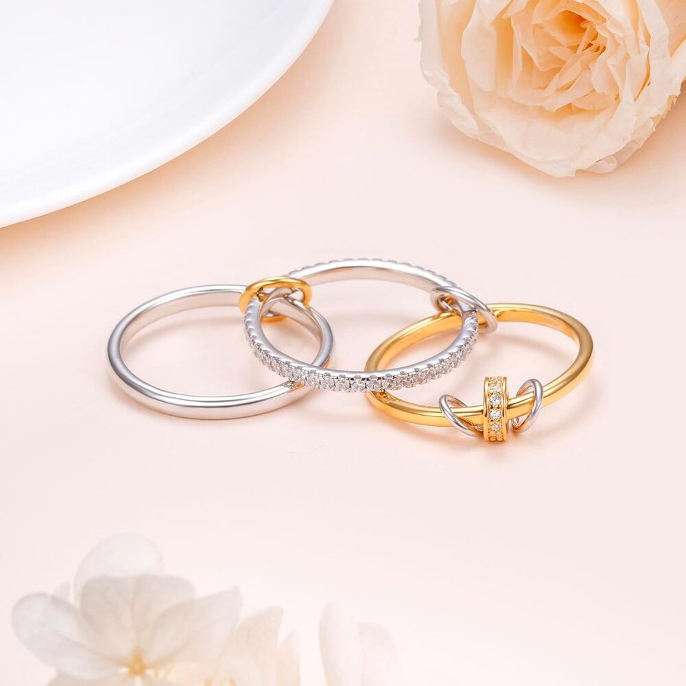 Interlocking Statement Rings Set - S925 Silver St… - image 2